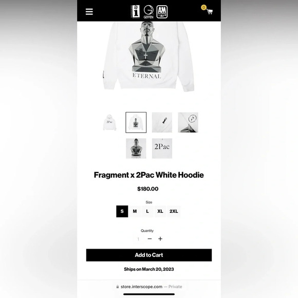 Fragment x Interscope 2Pac Tupac White Hoodie Size XL - Picture 3 of 11